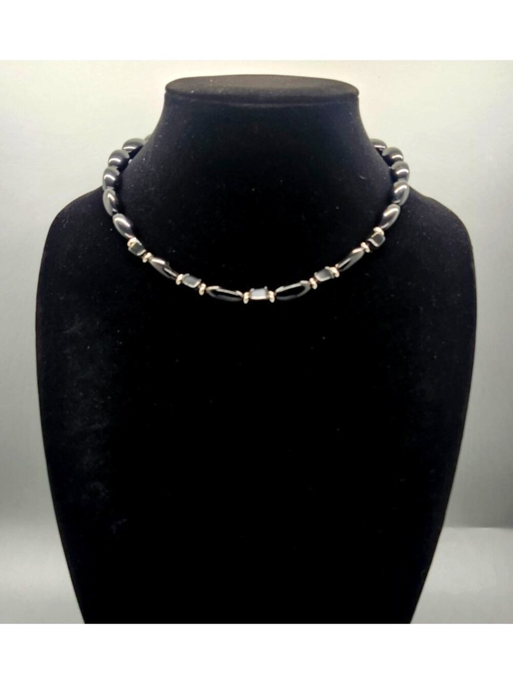 Black Beaded Necklace With Silver-Tone Spacers By Just For You
